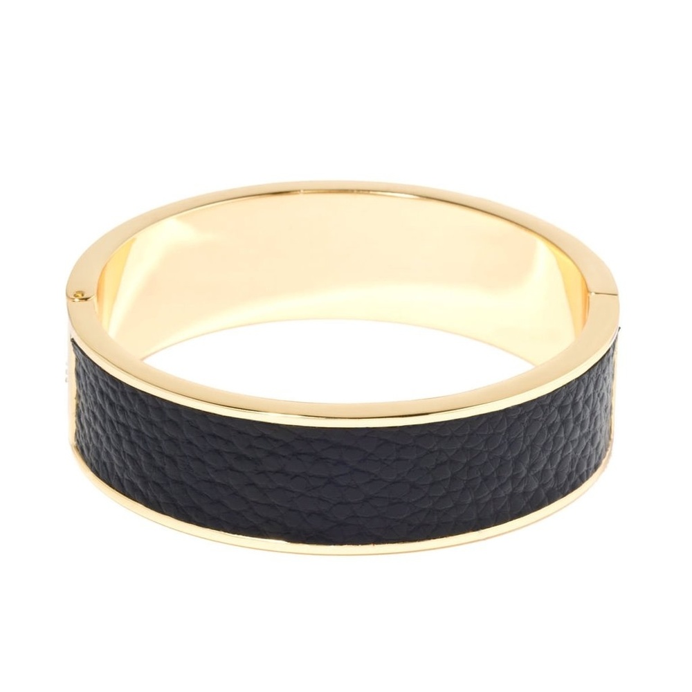 PALM SPRINGS  LEATHER BRACELET (BLACK & GOLD) - Picture 2 of 3